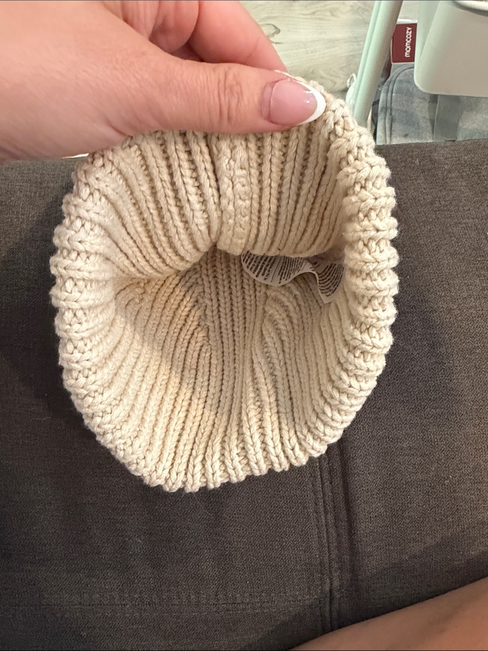7AM Cream Ribbed Knit Beanie - Picture 4 of 5